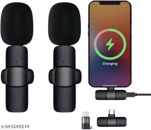 K9 Dual Wireless Lavalier Microphone Set – Plug & Play Noise Cancelling Collar Mic for Android & iPhone (2 Transmitters)