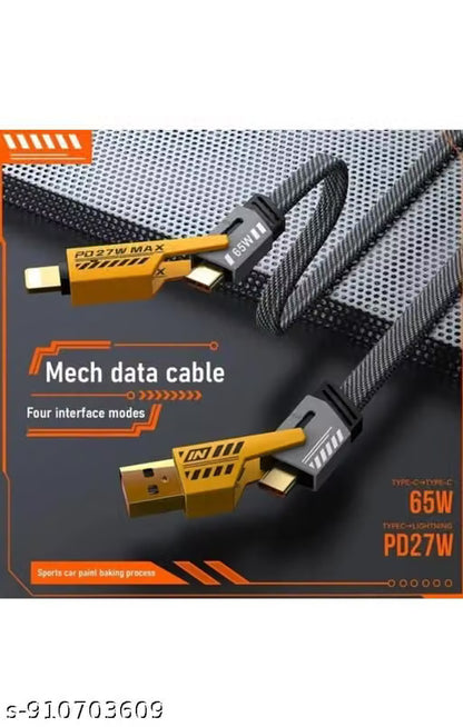 Royal 65W 4-in-1 Fast Charging Cable (1.2m) – Interchangeable Metal Connectors with Carbon-Texture Braided Shield