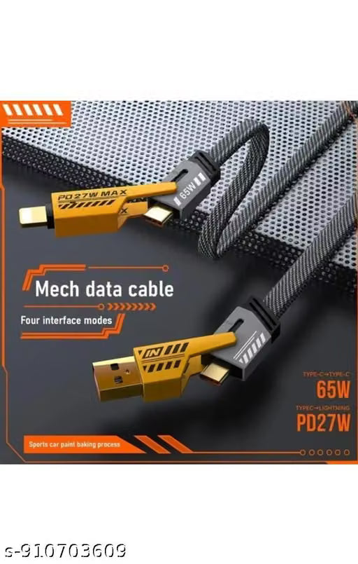 Royal 65W 4-in-1 Fast Charging Cable (1.2m) – Interchangeable Metal Connectors with Carbon-Texture Braided Shield