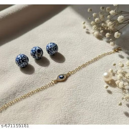 Minimal Blue Evil Eye Gold-Plated Chain Bracelet – Nazar Protection Wristwear for Women & Girls