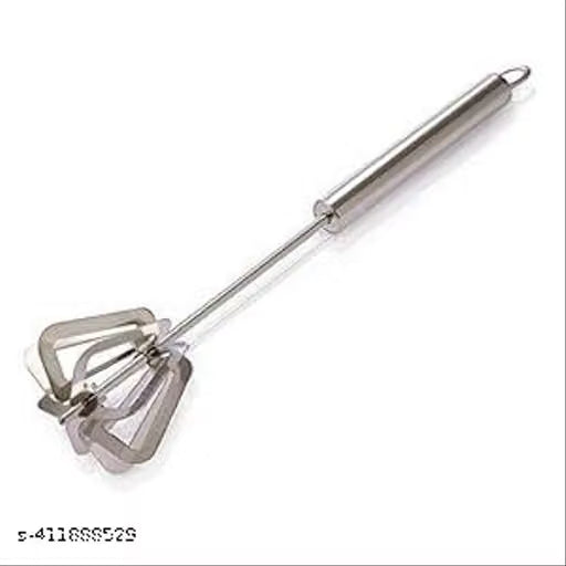 Semi-Automatic Stainless Steel Hand Push Rotary Whisk & Blender – Non-Electric Milk Frother & Egg Beater