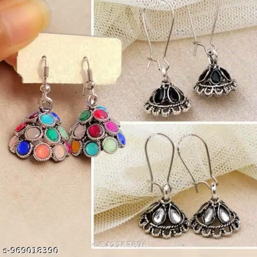 Oxidised Silver Jhumki Earrings Combo Set for Women & Girls – Pack of 3 Traditional Antique Jhumkas