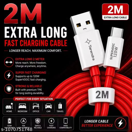 120W 10A SuperFast USB to Type-C Charging Cable (2 Meter) – 5-Core Unbreakable TPE SuperVOOC Data Cable
