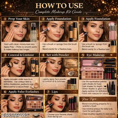 Ultimate 12-Piece Makeup Kit Combo – Full Face Set with Eyeshadow Palette, Foundation, Liquid Lipsticks, Setting Spray & Brushes