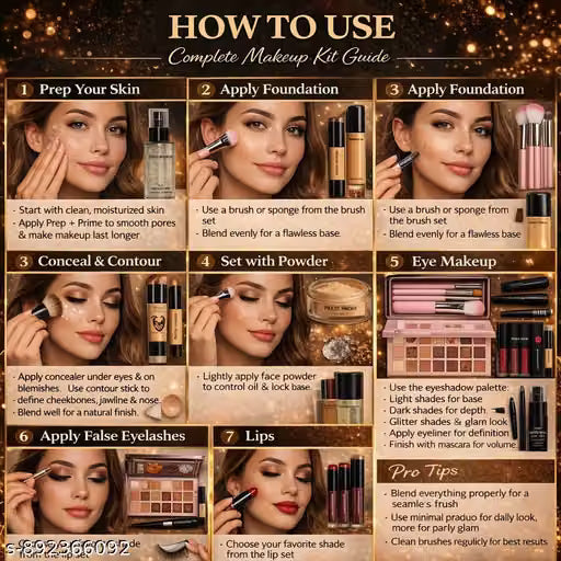 Ultimate 12-Piece Makeup Kit Combo – Full Face Set with Eyeshadow Palette, Foundation, Liquid Lipsticks, Setting Spray & Brushes