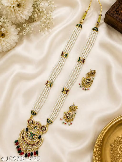 Royal Rajwadi Kundan Pearl Meenakari Bridal Jewellery Set – Multi-Layer Rani Haar & Choker Combo