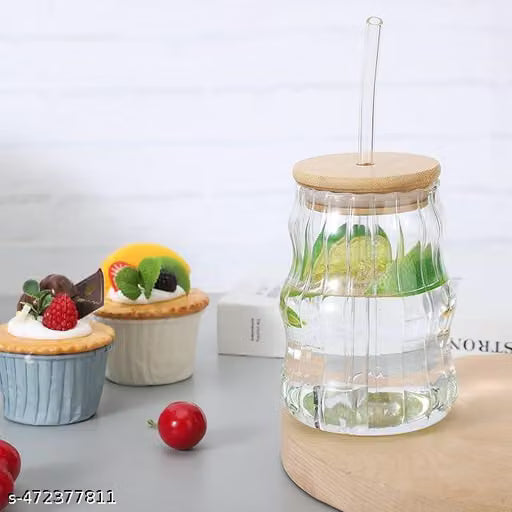 Aesthetic Wave shape coffee tumblers with wooden lid and straw (Pack of 1) for coffee, milk shakes, smoothies, cold beverages and many more