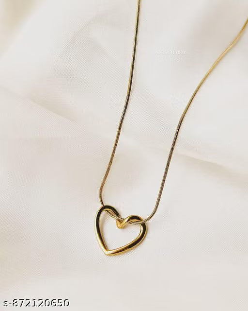 Premium Anti Tarnish Heart Pendant Chain | Waterproof Gold Plated Necklace for Women & Girls