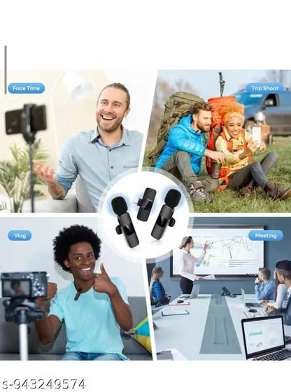 K9 Dual Wireless Lavalier Microphone Set – Plug & Play Noise Cancelling Collar Mic for Android & iPhone (2 Transmitters)