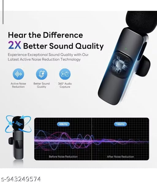 K9 Dual Wireless Lavalier Microphone Set – Plug & Play Noise Cancelling Collar Mic for Android & iPhone (2 Transmitters)