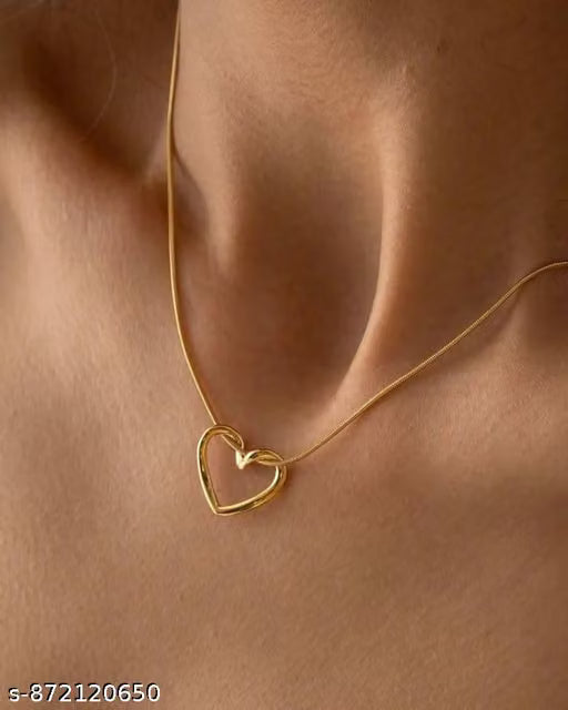 Premium Anti Tarnish Heart Pendant Chain | Waterproof Gold Plated Necklace for Women & Girls
