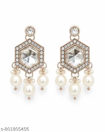Royal Pearl Choker Necklace Set with Kundan Crystal Pendant & Matching Earrings