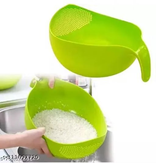 Multipurpose Plastic Rice Washing Bowl & Strainer – Ergonomic Colander Basin with Handle for Rice, Dal, Fruits & Vegetables