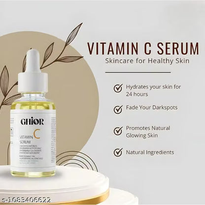 Ghior Vitamin C Face Serum 30ml – Hyaluronic Acid & Vitamin E Brightening, Anti-Aging & Dark Spot Glow Serum