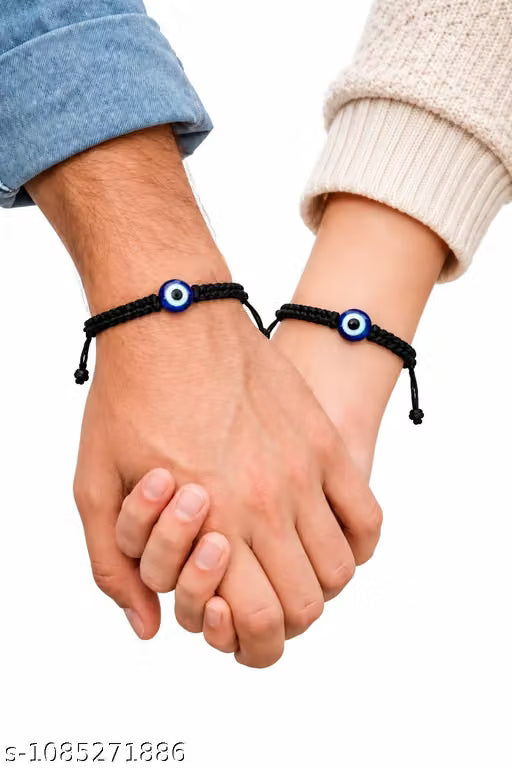 Adjustable Evil Eye Protection Bracelet (Unisex Couple/Pair Set) – Black Cord Nazar Thread Band Pack of 2