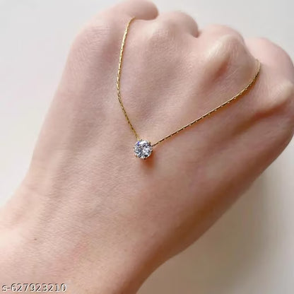 Ankaha Anti-Tarnish Gold Plated Chain with Solitaire Pendant | Delicate & Elegant Necklace for Women & Girls | Lightweight, Skin-Friendly, Trendy Fashion Jewelry | Gift for Her