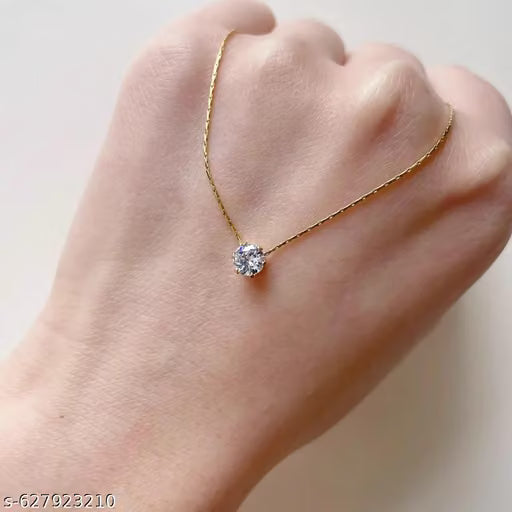 Ankaha Anti-Tarnish Gold Plated Chain with Solitaire Pendant | Delicate & Elegant Necklace for Women & Girls | Lightweight, Skin-Friendly, Trendy Fashion Jewelry | Gift for Her