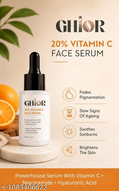 Ghior Vitamin C Face Serum 30ml – Hyaluronic Acid & Vitamin E Brightening, Anti-Aging & Dark Spot Glow Serum