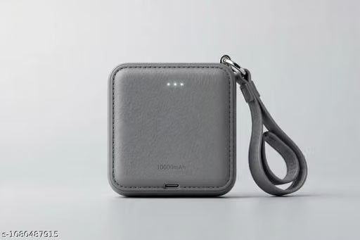 10000mAh Compact Leather Mini Power Bank – Fast Charging Type-C Portable Charger with Lanyard Strap