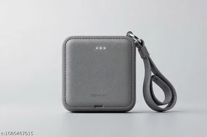 10000mAh Compact Leather Mini Power Bank – Fast Charging Type-C Portable Charger with Lanyard Strap