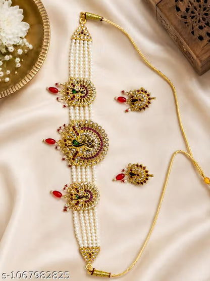 Royal Rajwadi Kundan Pearl Meenakari Bridal Jewellery Set – Multi-Layer Rani Haar & Choker Combo