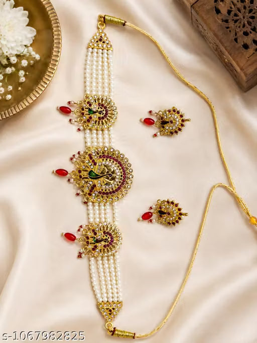Royal Rajwadi Kundan Pearl Meenakari Bridal Jewellery Set – Multi-Layer Rani Haar & Choker Combo