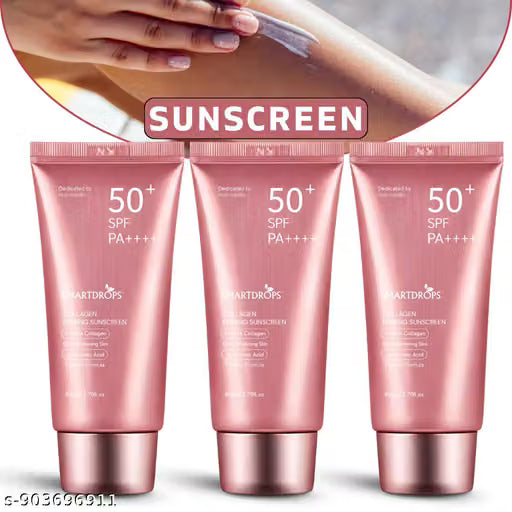 SPF 50+ PA++++ Skin Glow Collagen Sunscreen Cream (80ml - Pack of 3) – Broad Spectrum UV Protection with Vitamin E