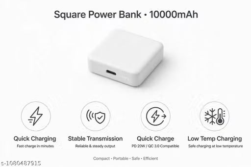 10000mAh Compact Leather Mini Power Bank – Fast Charging Type-C Portable Charger with Lanyard Strap