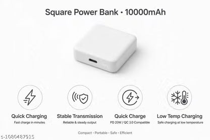 10000mAh Compact Leather Mini Power Bank – Fast Charging Type-C Portable Charger with Lanyard Strap
