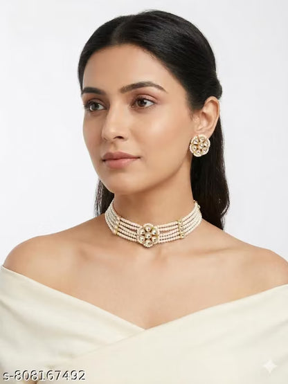 Traditional Gold-Plated Goddess Lakshmi Double-Layer Chain Necklace with Pearls & Stones