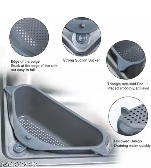 Sink Basket Strainer, Triangular Multifunctional Drain Shelf Kitchen Sink Strainer Holder Multifunctional Box Organizer for Soap, Dishwashing, Sponge Etc.Color multicolour,Pack Of 1