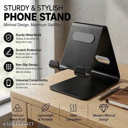 Heavy-Duty Metal Mobile Desktop Stand – Non-Slip Universal Phone Holder Dock for Office, Home & Study Table
