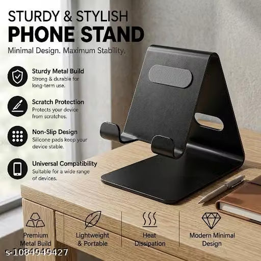 Heavy-Duty Metal Mobile Desktop Stand – Non-Slip Universal Phone Holder Dock for Office, Home & Study Table
