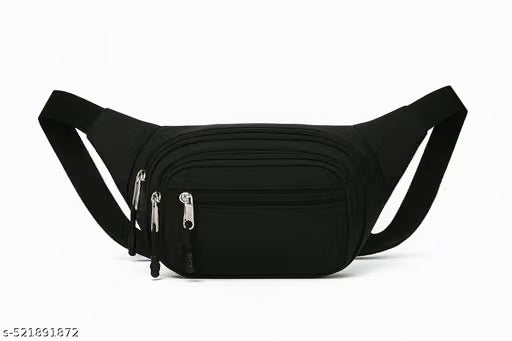 Men's Sleek Black Casual Waist Bag – Stylo Water-Repellent Belt Pouch & Crossbody Sling for Daily Travel