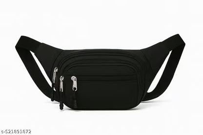 Men's Sleek Black Casual Waist Bag – Stylo Water-Repellent Belt Pouch & Crossbody Sling for Daily Travel