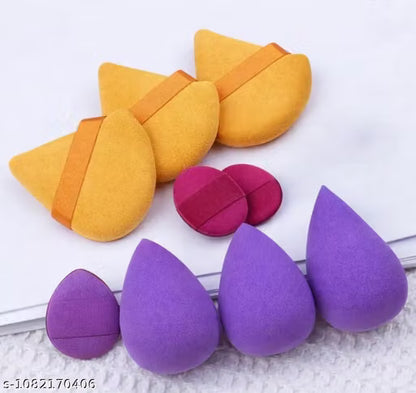 9-Piece Makeup Blender Sponge & Powder Puff Combo Set – Teardrop Beauty Sponges & Cushion Puffs with Straps