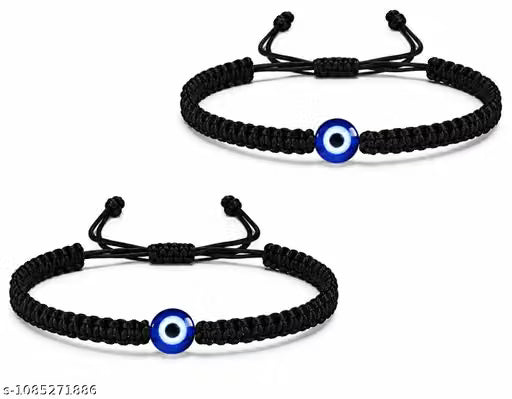 Adjustable Evil Eye Protection Bracelet (Unisex Couple/Pair Set) – Black Cord Nazar Thread Band Pack of 2