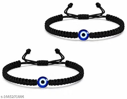 Adjustable Evil Eye Protection Bracelet (Unisex Couple/Pair Set) – Black Cord Nazar Thread Band Pack of 2