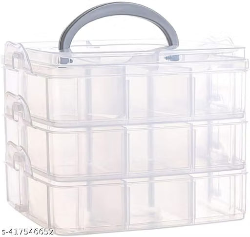 3-Layer 18 Grid Portable Plastic Storage Box – Multi-Tier Clear Jewelry, Craft & Accessory Organizer Case