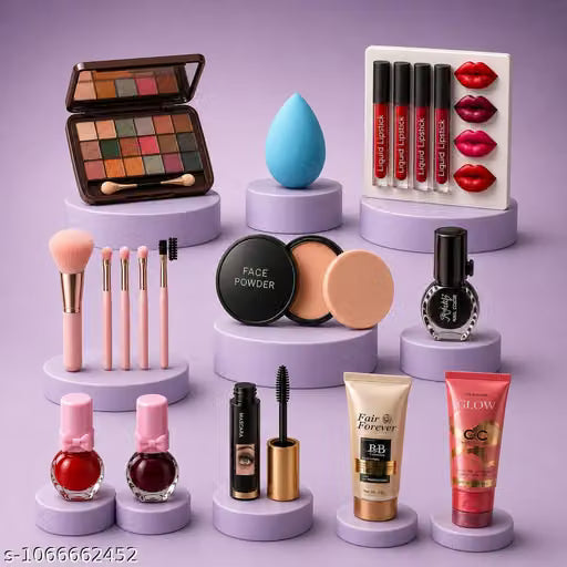 All-in-One Full Face Makeup Kit Combo – Eyeshadow Palette, Liquid Lipsticks, BB Cream, Compact Powder, Brushes & Beauty Accessories