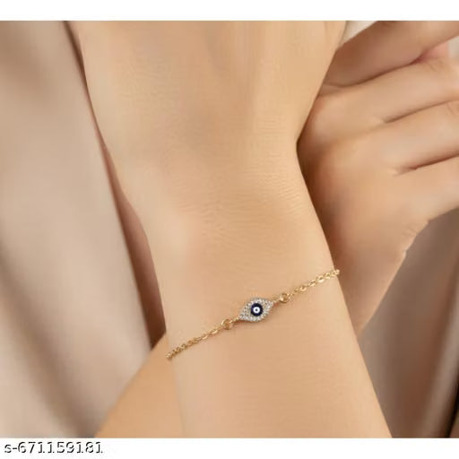Minimal Blue Evil Eye Gold-Plated Chain Bracelet – Nazar Protection Wristwear for Women & Girls