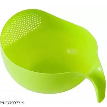 Multipurpose Plastic Rice Washing Bowl & Strainer – Ergonomic Colander Basin with Handle for Rice, Dal, Fruits & Vegetables