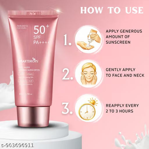 SPF 50+ PA++++ Skin Glow Collagen Sunscreen Cream (80ml - Pack of 3) – Broad Spectrum UV Protection with Vitamin E