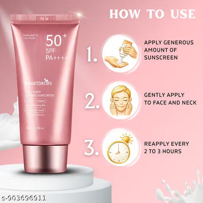 SPF 50+ PA++++ Skin Glow Collagen Sunscreen Cream (80ml - Pack of 3) – Broad Spectrum UV Protection with Vitamin E