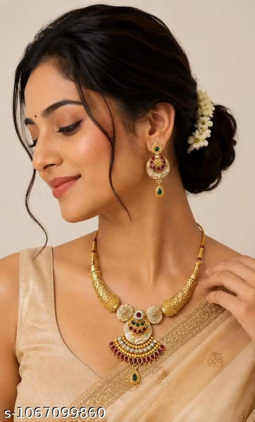 Traditional Meenakari Gold-Plated Necklace Set with Matching Earrings – Handcrafted Festive Jewellery