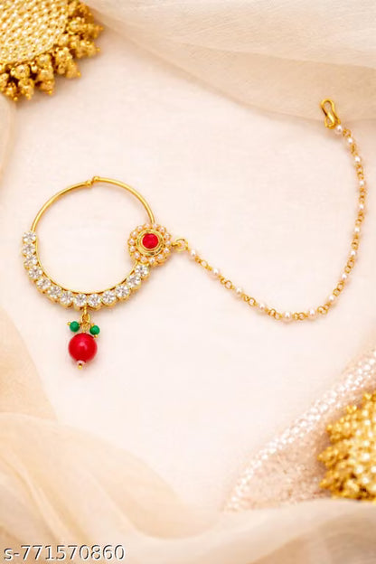 Royal Kundan Pearl Maang Tikka & Nath Set – Traditional Bridal Nose Ring & Headband Accessories Combo