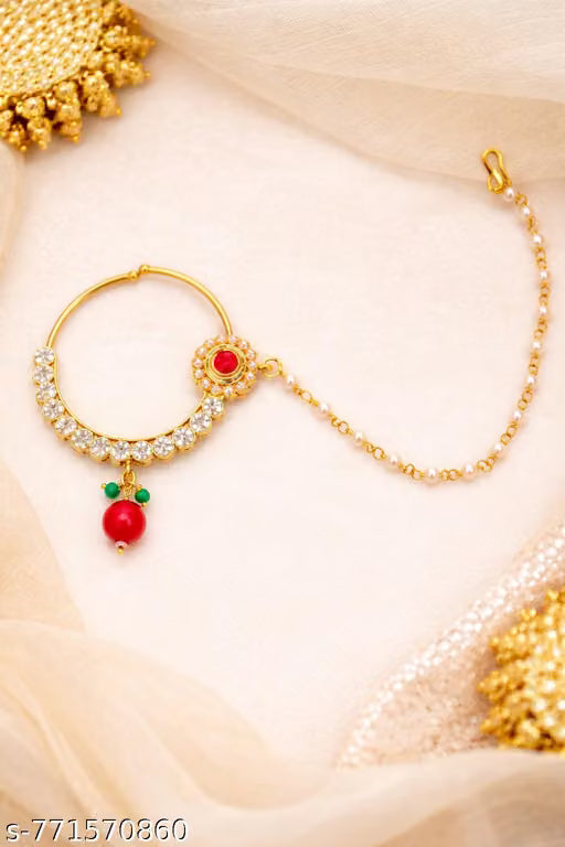 Royal Kundan Pearl Maang Tikka & Nath Set – Traditional Bridal Nose Ring & Headband Accessories Combo