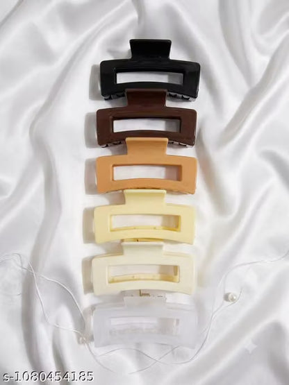 6-Piece Aesthetic Geometric Hair Claw Clip Set – Matte Neutral Palette Clutches for Women & Girls