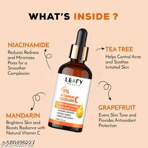 Leafy Nature 5% Vitamin C Face Serum 30ml – Enriched with 2% Niacinamide, 0.5% BHA & Hyaluronic Acid