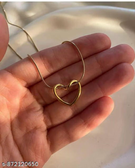 Premium Anti Tarnish Heart Pendant Chain | Waterproof Gold Plated Necklace for Women & Girls